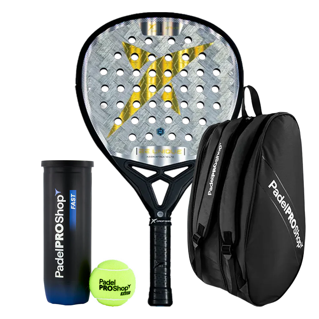 Pack Pala Drop Shot Axion Attack 1.0 LTD 2025 Jon Sanz + Paletero PadelPROShop + Pelotas PadelPROShop Fast (Exclusivo PadelPROShop)
