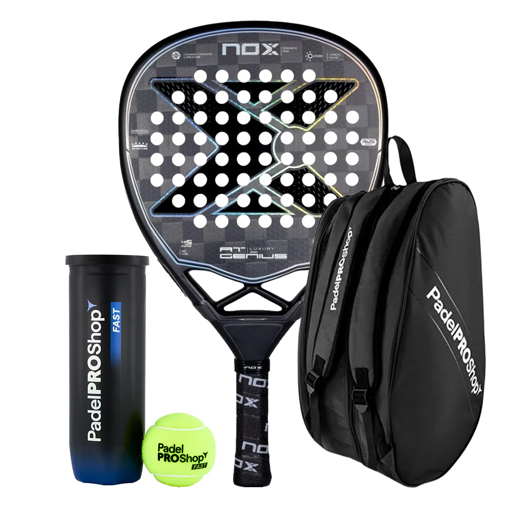 Pack Pala Nox AT10 Genius Attack 18K Limited Edition + Paletero PadelPROShop + Pelotas PadelPROShop Fast (Exclusivo PadelPROShop)